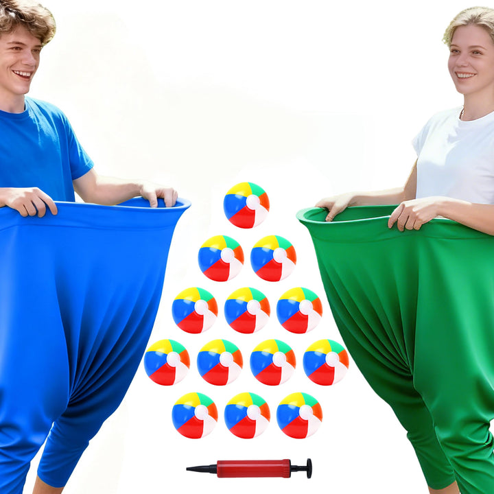 Granny Pants Yard Game 2er Set, Fanghosen-Spiel für Erwachsene, 2 Riesige Hosen, 12 Aufblasbare Rain
