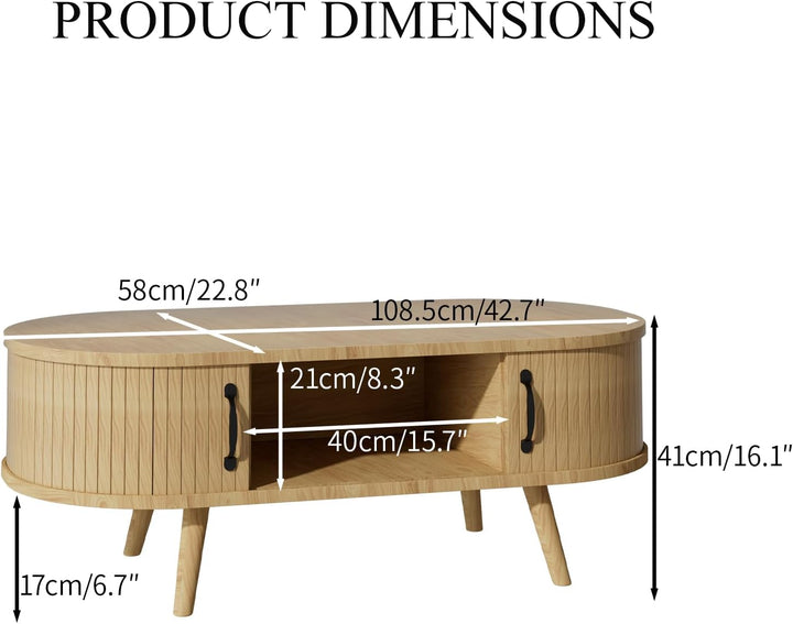 Ovaler Couchtisch Wohnzimmertisch, Living Room Table,Coffe Table,Multifunktionaler Tisch mit 2 Schie