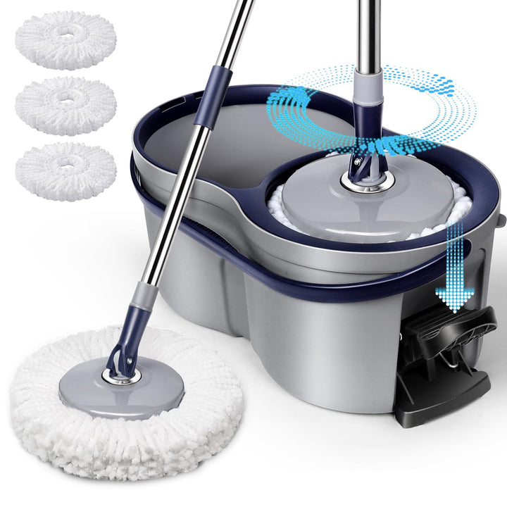 Masthome Wischmopp Set mit Eimer, 2-in-1 Putzeimer mit Wischmop,Extra 3 Mikrofaser-Pads,Wischer mit
