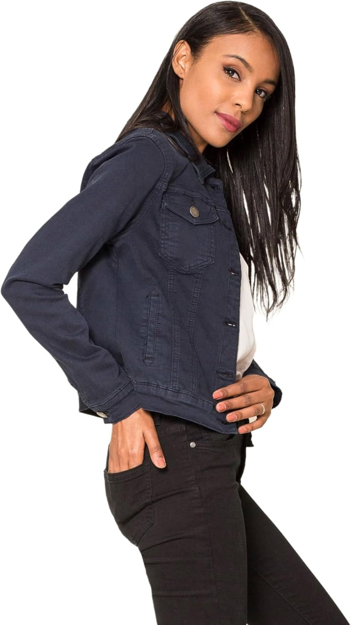 Nina Carter J212 Damen Slim-Fit Jeansjacke – Farbige Übergangsjacke mit Kent-Kragen und Taschen – Fr