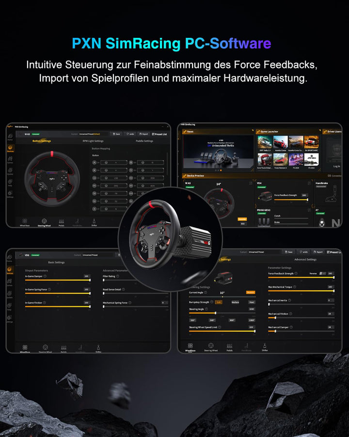 PXN VD6 Direct Drive Rennlenkrad Basis – 6 Nm Drehmoment, echtes Force Feedback, Servomotor, Gaming