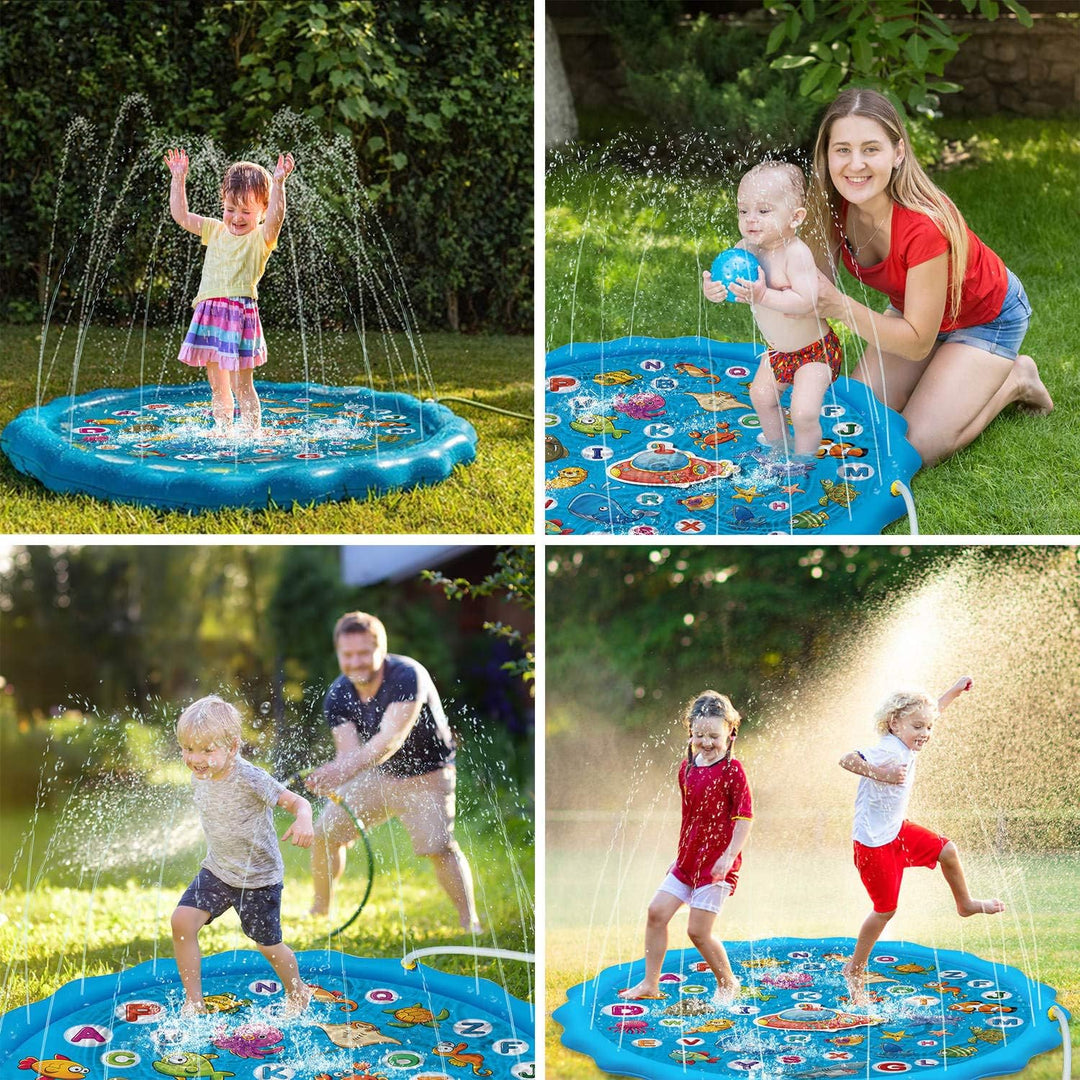Paochocky Sommer Sprinkler Wasserspielmatte 170 cm Grosses Runden Aufblasbar Splash Spielmatte Outdo