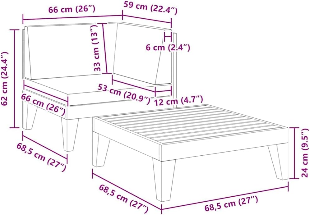 vidaXL Akazienholz Massiv Gartenmöbel 2-TLG. mit Auflagen Ecksofa Tisch Sofa Lounge Sitzgruppe Garte