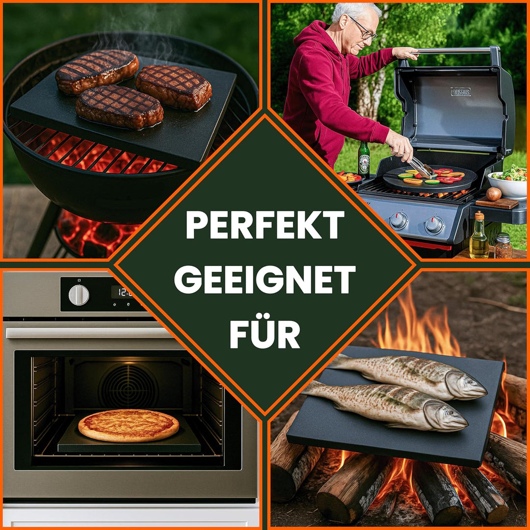 Pizzastein, Brotbackstein aus glasiertem Cordierit 375x295x19mm mit Holzschieber 46x30cm