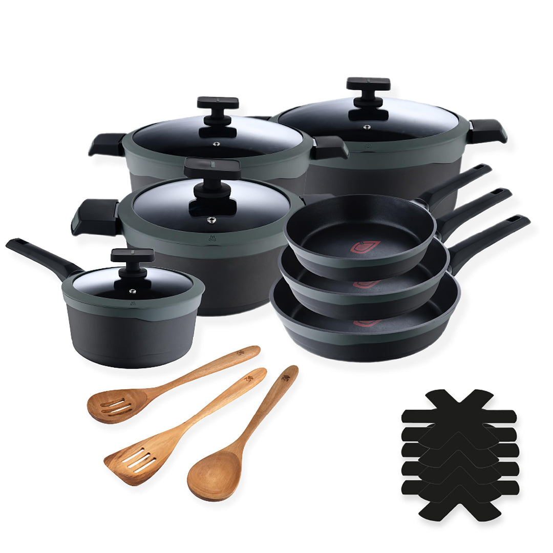 MasterPRO Gastro Reeco - Kochgeschirr-Set aus Aluminiumguss - 3 Pfannen 28, 24 und 20cm - 1 Schöpflö