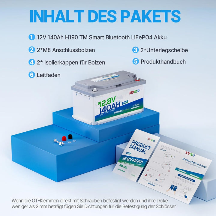 Redodo [3PACK] 12V 140Ah H190 Bluetooth LiFePO4 Batterie mit 189mm Höhe, 1792Wh Tiefzyklus Lithium B