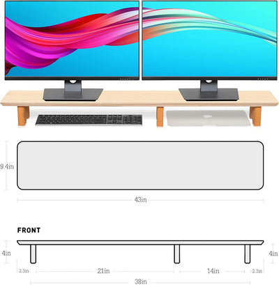 Aothia Grosser Monitor-Ständer für Computerbildschirme,Holz-Riser mit nachhaltigen Korkblockbeinen f