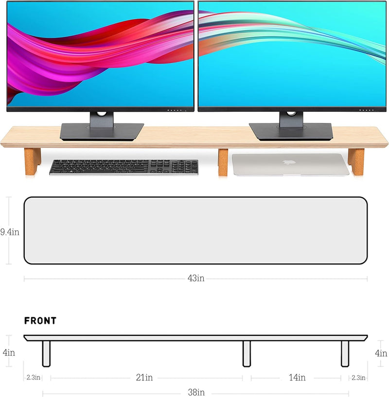 Aothia Grosser Monitor-Ständer für Computerbildschirme,Holz-Riser mit nachhaltigen Korkblockbeinen f