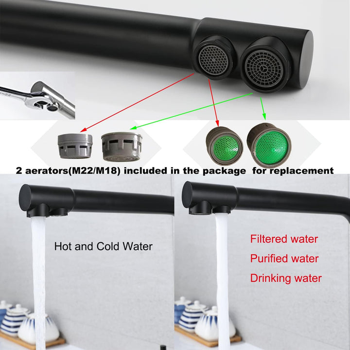 SkyPanda 3 Wege Küchenarmatur, Trinkwasser Wasserhahn mit Doppelhebel, Durchdringung 3-in-1, 360° dr