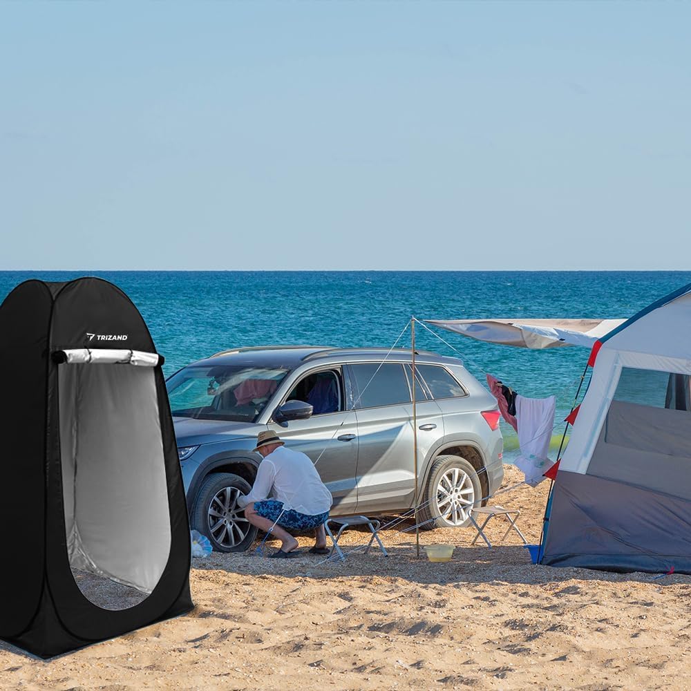 Duschzelt Umkleidekabine WC Zelt 4in1 Pop-Up Camping Schwarz Wasserdicht mit Tasche & Zubehör - Mobi