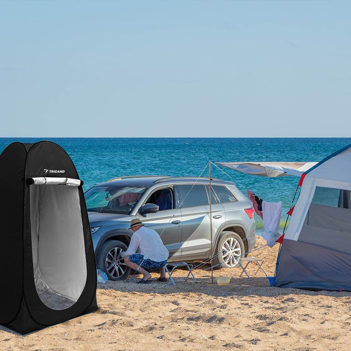 Duschzelt Umkleidekabine WC Zelt 4in1 Pop-Up Camping Schwarz Wasserdicht mit Tasche & Zubehör - Mobi
