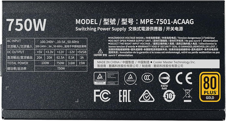 Cooler Master MWE 750 Gold V2, Modulares PC-Netzteil (EU-Stecker), 80 Plus Gold, 750 Watt Netzeil mi