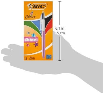 BIC 4 Farben Kugelschreiber Set 4 Colours Shine, Schaft in metallic pink, 12er Pack, Ideal für das B