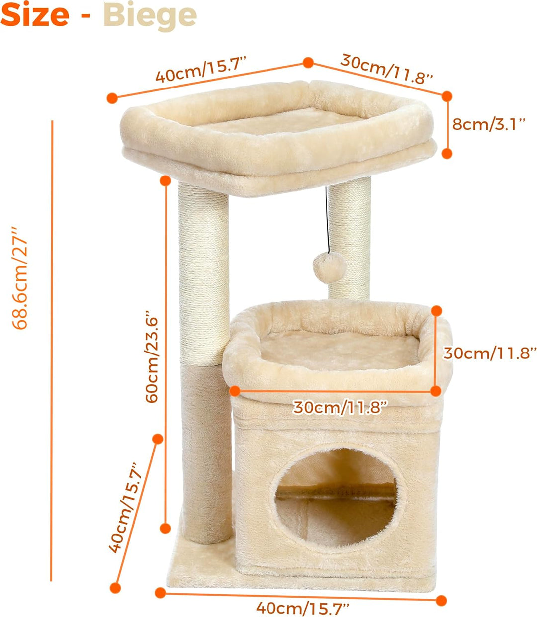 PAWZ Road Kleiner Katzenbaum, mehrstöckiger Katzenturm mit Sisal-überzogenem Kratzbaum, gemütlicher