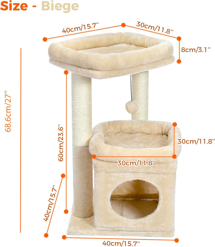 PAWZ Road Kleiner Katzenbaum, mehrstöckiger Katzenturm mit Sisal-überzogenem Kratzbaum, gemütlicher