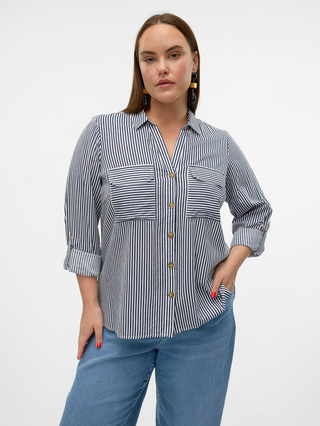 VERO MODA Female Hemd VMCBUMPY Hemd | Shirt 50 Grosse Grössen Snow White/Stripes:india Ink, 50 Gross