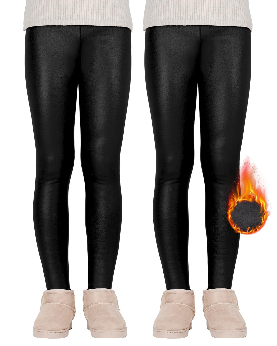 KEREDA Mädchen Leggings Thermo Gefüttert Thermoleggings Winter Warme Kunstleder 1/2er-Pack 116-122 S