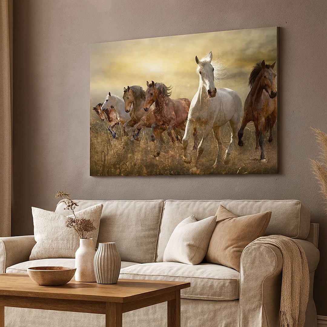 Bilder auf Leinwand 100x70cm Leinwandbild mit Rahmen Pferd Tier Natur Gross Wanddeko Bild Schlafzimm