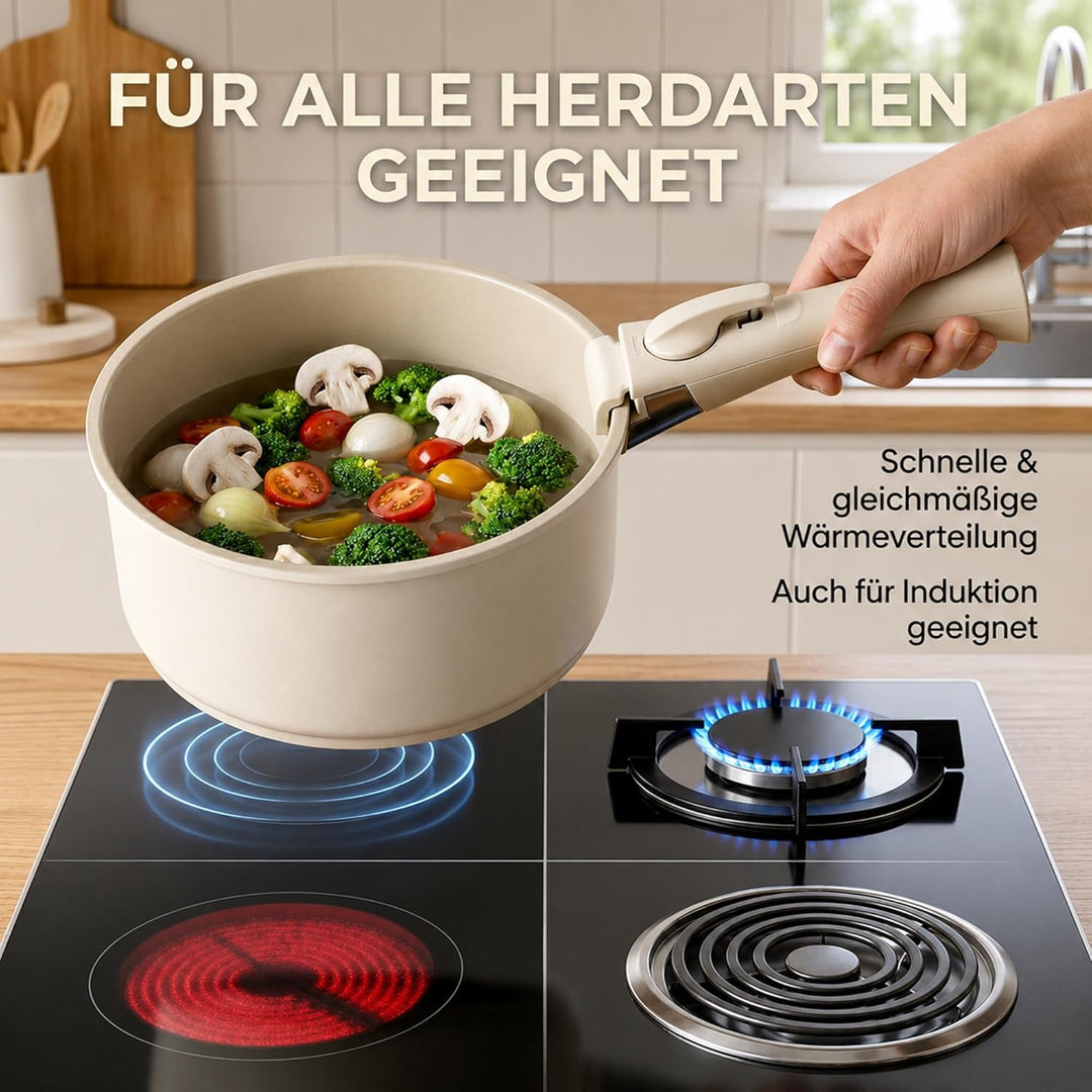 NEOFLAM® Pfannenset Topfset Induktion, abnehmbarer Griff 8-teilig, Antihaft-Keramik-Kochgeschirr-Set