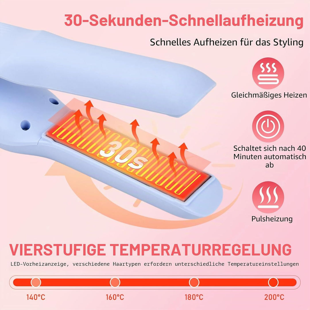 Glätteisen Kabellos 2 in 1 Glätten &amp; Locken, USB Haarglätter mit 4000mAh Akku, 4 Temperaturstufen (1