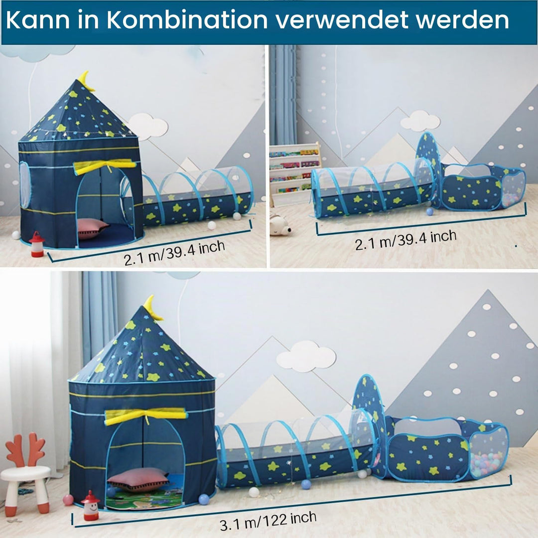 Benebomo Spielzelt mit Tunnel, 3 in 1 Spielzelt, bällebad mit Tunnel,krabbeltunnel mit Zelt,Gartensp