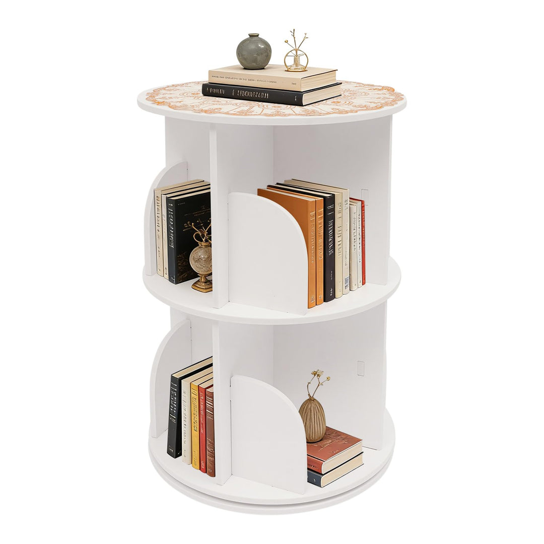 Drehbares Bücherregal 360° 2 Etagen Weiss Kinderregal Standregal mit 60kg belastbar, 8 Fächer Lagerr