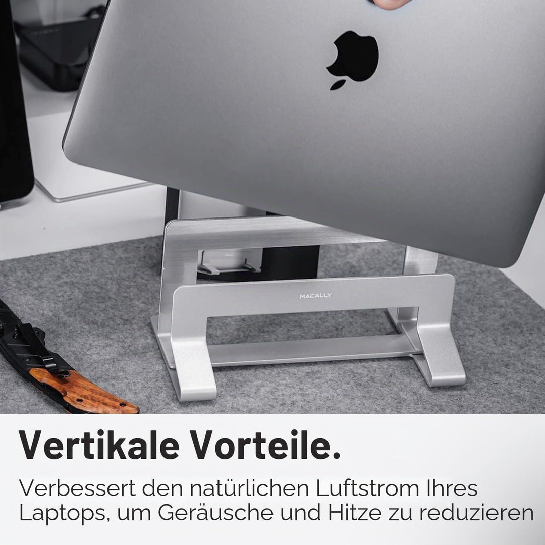 Macally Vertikaler Laptop-Ständer für den Schreibtisch, Laptop-Halterung vertikal, MacBook-Ständer (