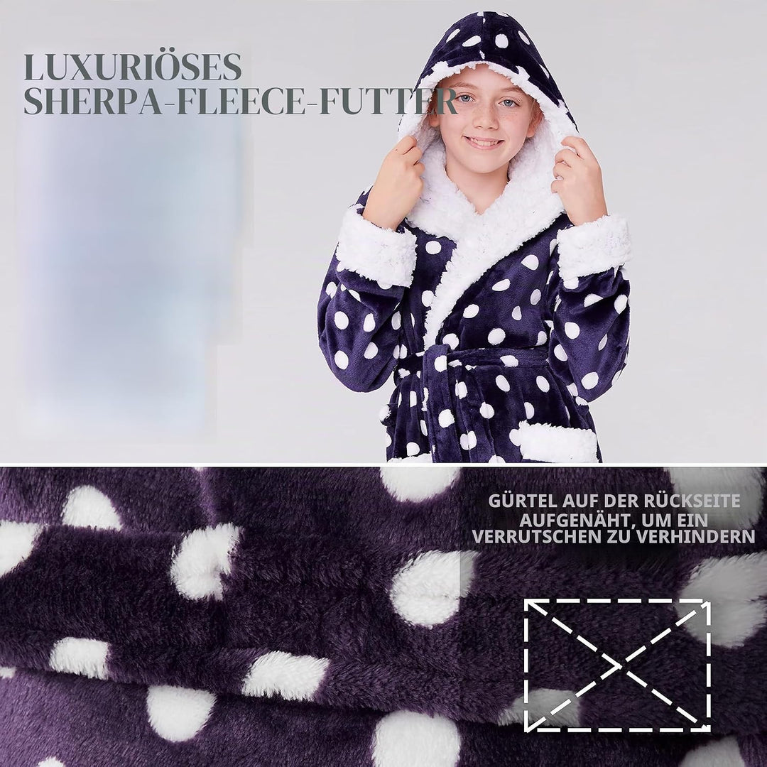 CityComfort Bademantel Kinder Mädchen, Fleece Morgenmantel Kinder Dressing Gown mit Punkten 11-12 Ja