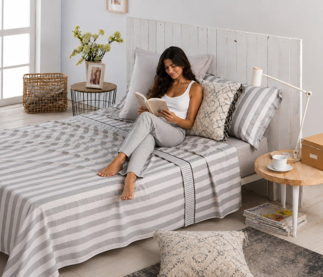 Cotton Artean Bettwäsche Lines II Bett 150 x 190/200 100 % Baumwolle. Cama 150 X 190/200 Grau, Cama