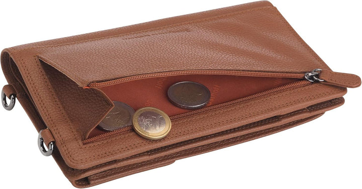 Josephine Osthoff Handy Umhängetasche mit Geldbörse, handgemacht aus 100% Echtleder, Clutch für Dame