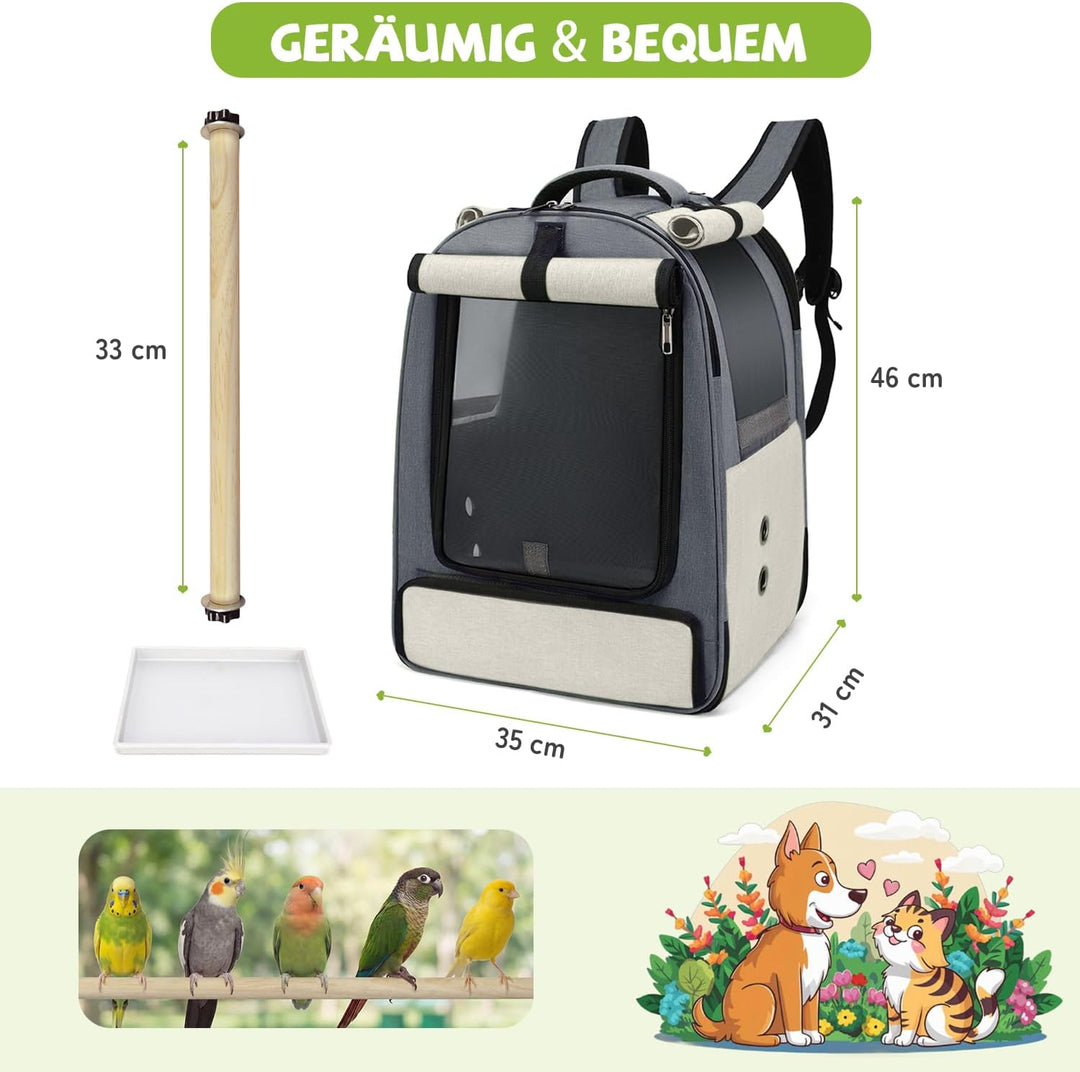 ALLSOPETS Vogelrucksack Leicht und Atmungsaktiv Tragbarer Papageiträger für Kleine Tiere mit Ständer