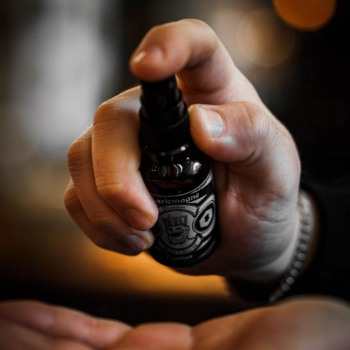 Charlemagne Bartöl 3er Set - 3 x 30ml, Vegan, Bartöl Leder Duft - Natürliches Bartpflege Set für Her