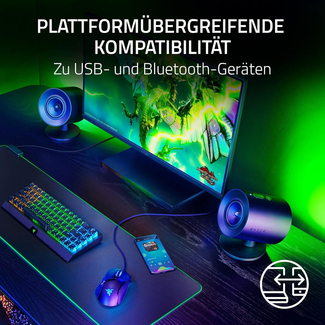 Razer Nommo V2 - Full-Range-2.1-Gaming-Lautsprecher für PC mit kabelgebundenem Subwoofer (3-Zoll-Ful