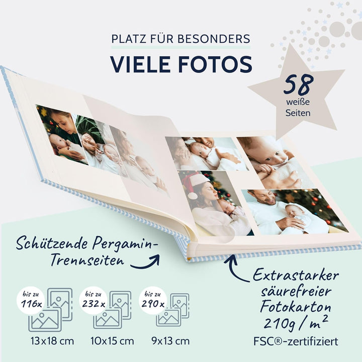 goldbuch 15802 Babyalbum mit Fensterausschnitt, Fotoalbum mit 58 weissen Blankoseiten und 4 illustri