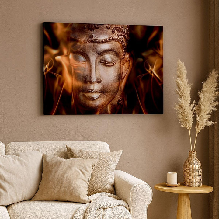 Bilder auf Leinwand 100x70cm Leinwandbild Buddha Statue Geheimnis Gross Wanddeko Bild Schlafzimmer K