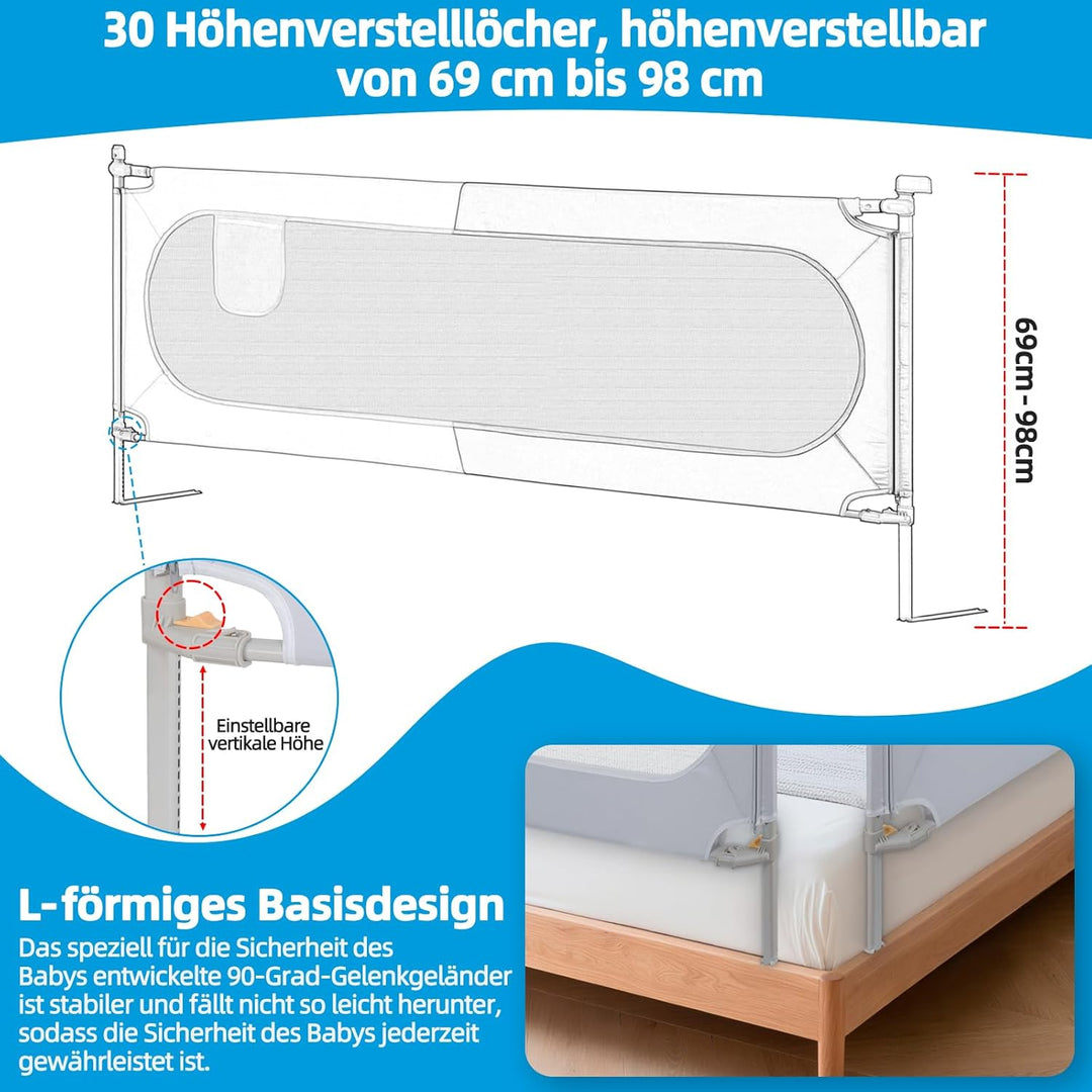 OUUTMEE 1 Stück 120cm Bettschutzgitter Bett Rausfallschutz Kinder Klappbar Rausfallschutz 30 Fach Hö
