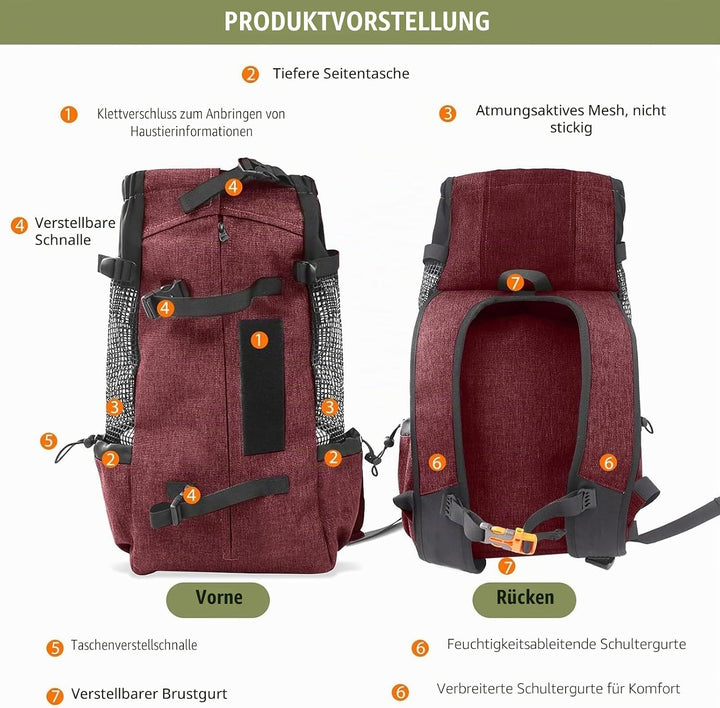 PETCUTE Hundetasche Hundetransporttasche Tragetasche für Hunde Katzen Wanderrucksack Seite Atmungsak