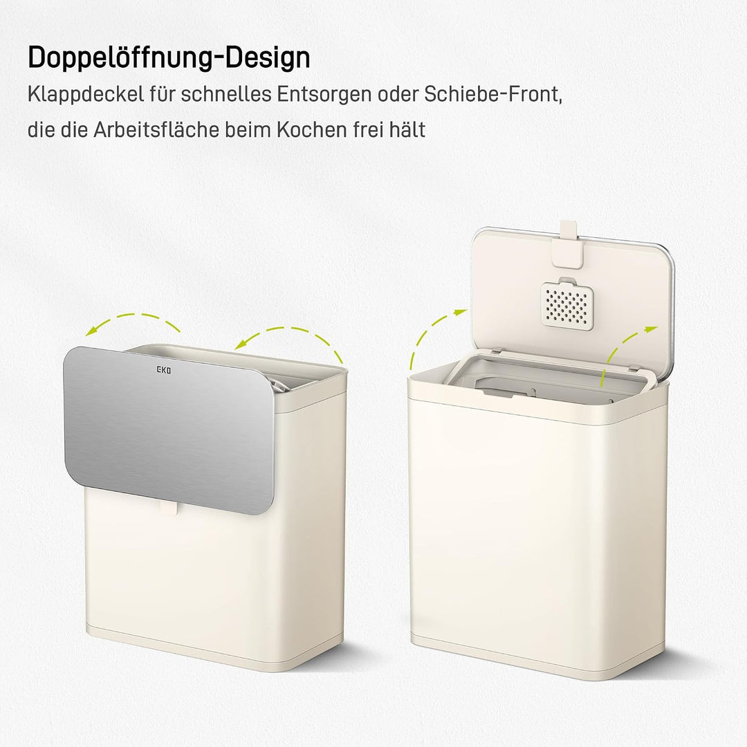 EKO Biomülleimer Küche 7L, Komposteimer aus Edelstahl mit Inneneimer und Geruchsfach, Abfalleimer mi