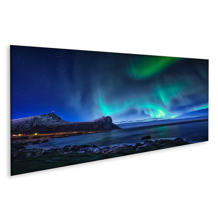 islandburner Bild auf Leinwand Aurora Borealis Nachthimmel Nordnorwegen Bilder Wandbilder Poster Lei