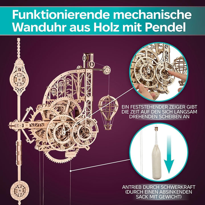 UGEARS Aero Uhr 3D Puzzle - Pendeluhr Aero Clock - Modellbau 3D Holzpuzzle Holzbausatz - Modellbausa