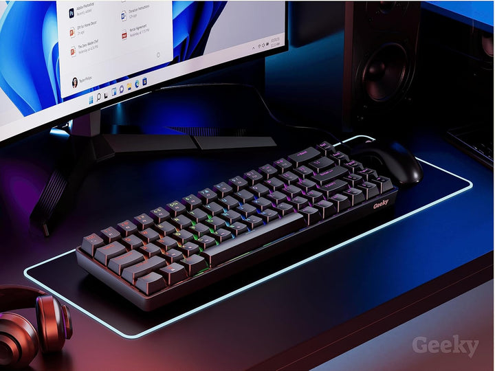 Geeky GK65 65% | Hot Swappable Mechanische Gaming-Tastatur | 68 Tasten Multi Color RGB LED Hintergru