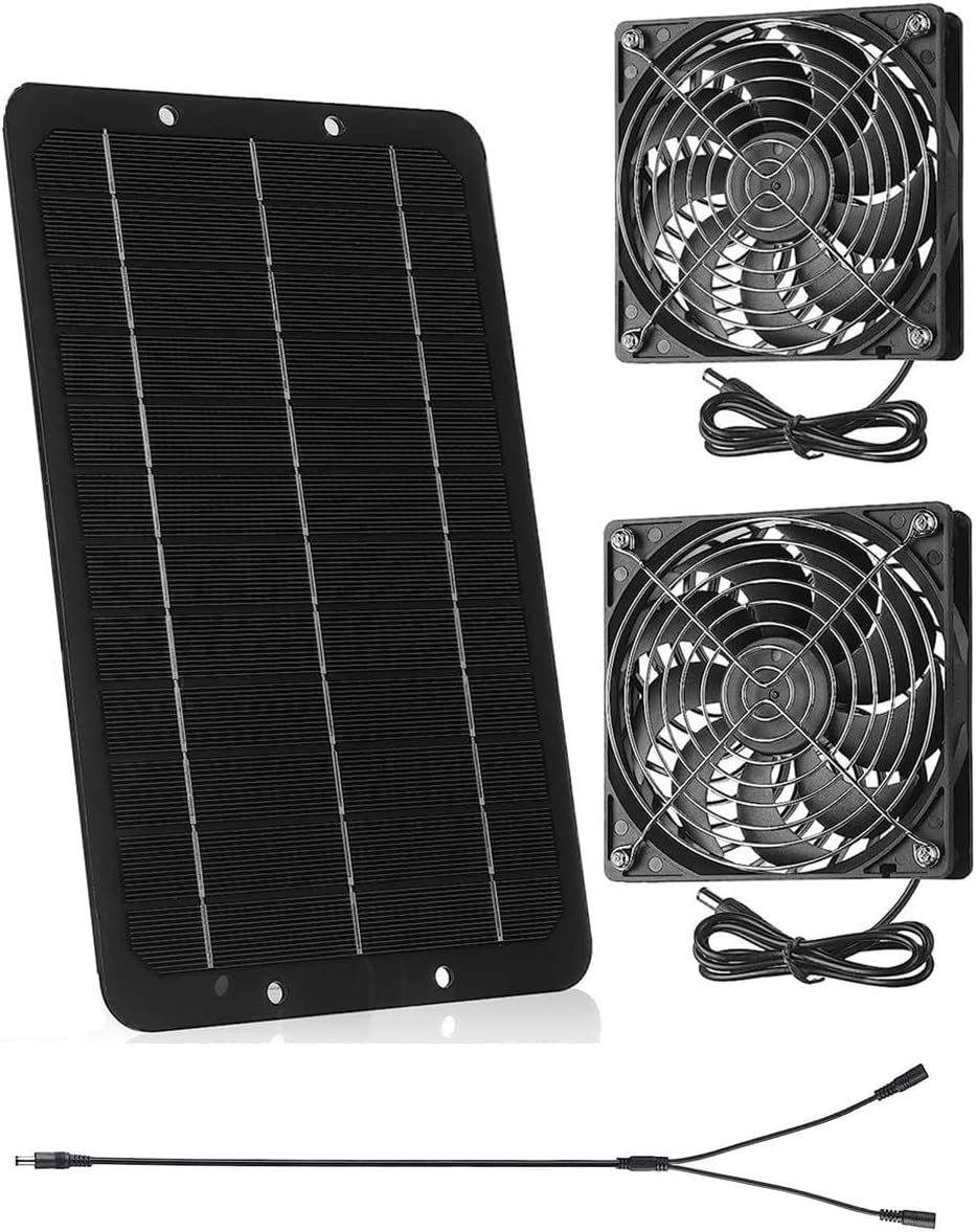 10 W Solarpanel Lüfter Set Wettermüster Doppelt Abluftventilator mit Solarkraft für Hühnerstall Gewä