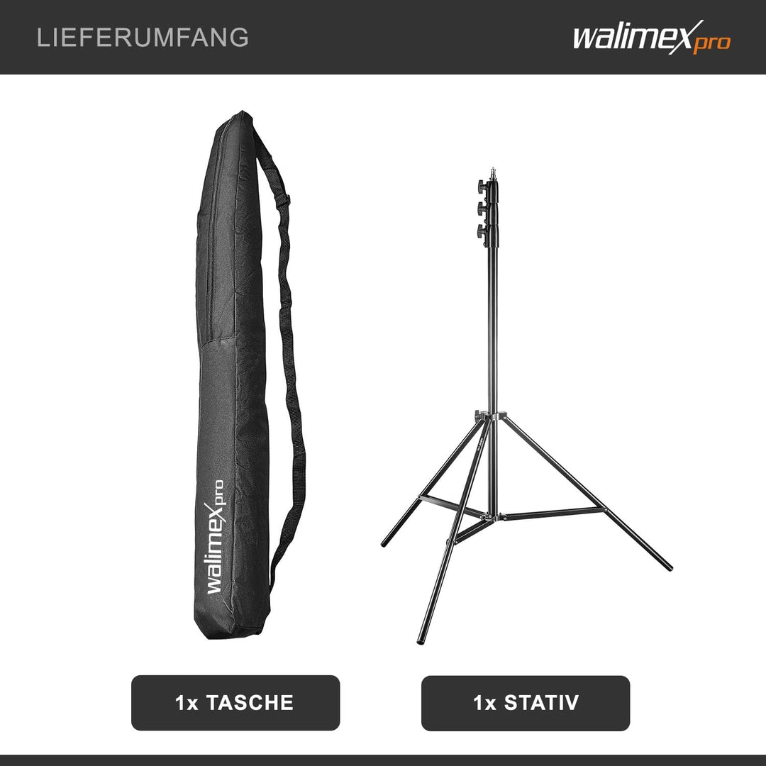 Walimex pro AIR 355 Lampenstativ - Lichtstativ mit Luftfederung, Höhe max 355 cm, 8 kg Traglast, seh