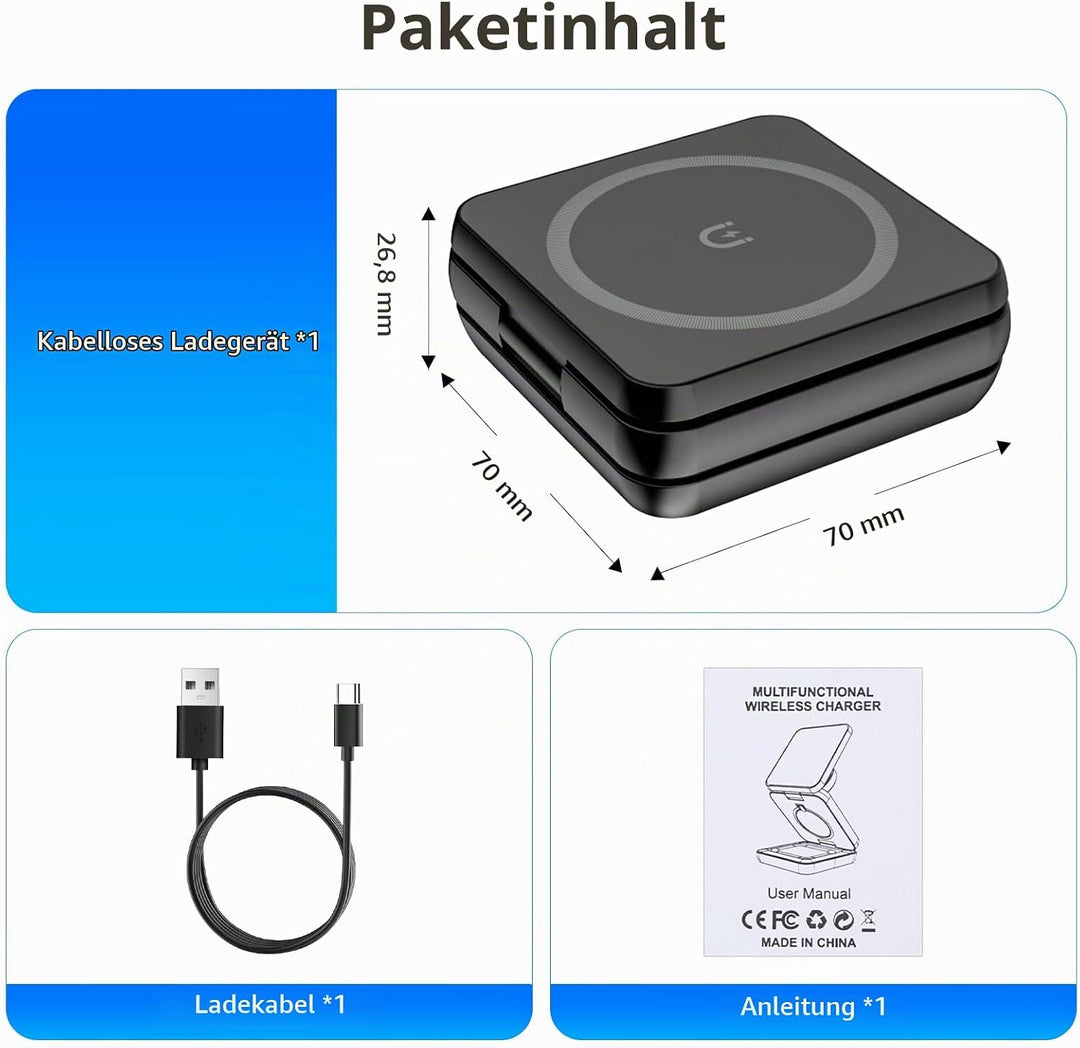 3 in 1 Faltbare Kabellose Ladestation Magsaf Induktive Ladestation für Appple Watch und Phone, Wirel