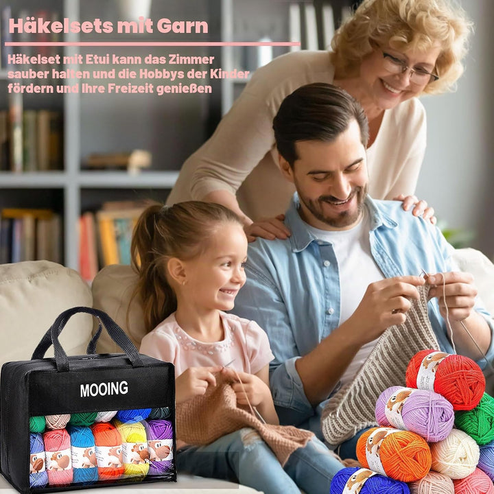 MZJAUVF Acrylwolle Set, 24 Farben Wolle Set, Baumwolle Wolles mit 2 Häkelnadeln, 40g Baumwollgarn, W