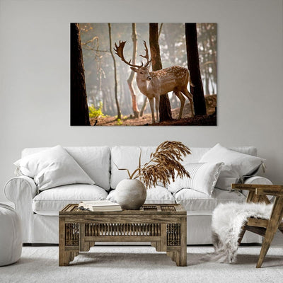 ARTTOR Bilder auf Leinwand 100x70cm Leinwandbild Kitz Hirsch Tier wild Gross Wanddeko Bild Schlafzim