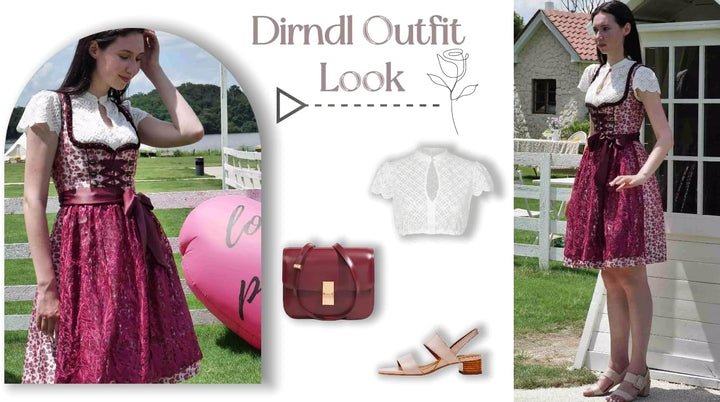 Dirndl Damen,Dirndl Schuhe Damen Elegante Kleid für Besondere Anlässe Trachtenkleid Damen Dirndl Mid