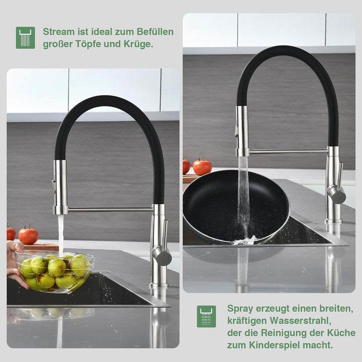 Baollansa Wasserhahn Küche Gebürstet, küchenarmatur mit flexibler auslauf, silikonschlauch armatur k