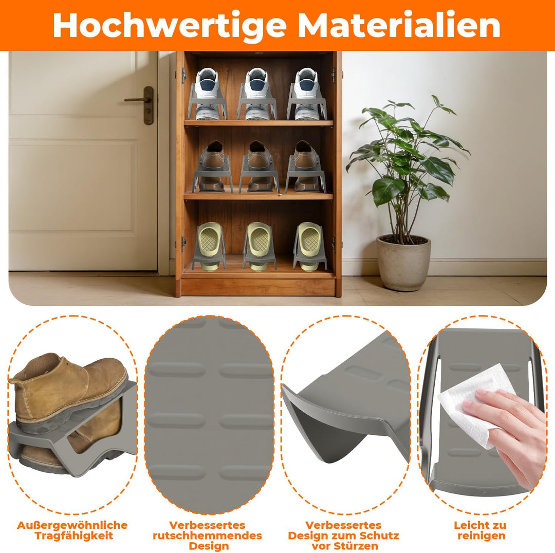 Schuhorganizer 10 Stück, Schuhstapler rutschfest PP Doppelschicht Platzsparend für Schrank Eingangsb