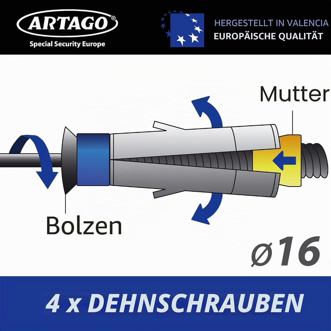 Artago 60 Bodenanker Wandanker Fahrrad Motorrad Garage mit Schwingring ø20, Anschlagpunkt, Bodenanke
